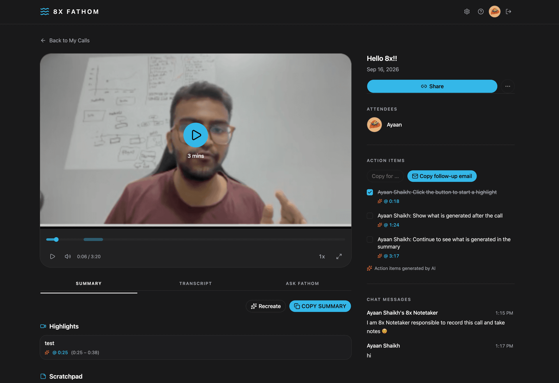 8x Fathom AI meeting notetaker interface